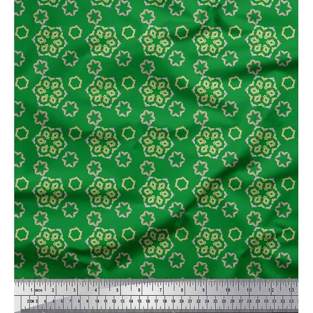 Soimoi Green polyester Crepe Fabric Artistic Floral Decor Fabric Printed Yard 52 Inch Wide
