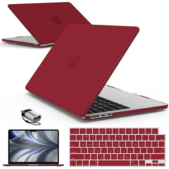 IBENZER Compatible with 2025 2024 2023 MacBook Air 15 inch case M4 A3241 M3 A3113 M2 A2941, Hard Shell Case & Keyboard Cover & Screen Protector & Type-C Adapter for Mac Air 15.3" , Wine Red, WR