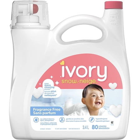 Ivory Snow Baby Laundry Detergent Liquid, Fragrance Free Detergent, 80 Loads 3.4 L