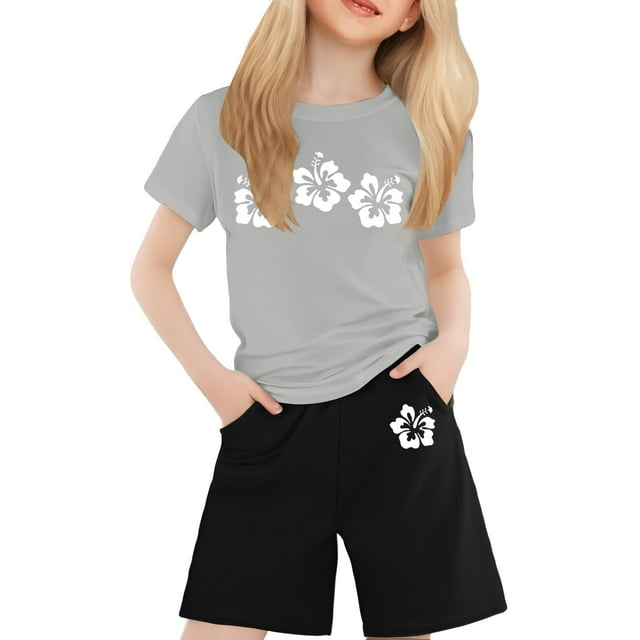 XDZJLR Ensembles pour Fille T-Shirt à Col Rond Imprimé à Manches Courtes pour Garçons et Ensembles 4-5 Ans
