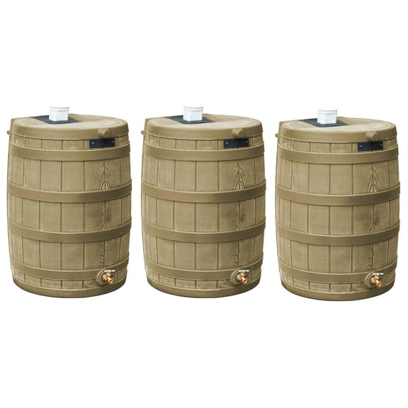 Good Ideas Rain Wizard 50 Gallon Plastic Barrel Water Collector, (3 Pack)
