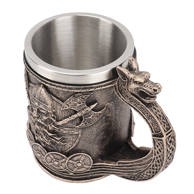 Taza de acero inoxidable, jarra de cerveza vikinga, taza de café vikinga vintage, jarra de cerveza de resina de primera línea