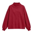thumbnail image 6 of TKKCS Womens Corduroy High Neck Tops- Loose Fit Balloon Long Sleeve Pullover Soft Knit Casual Fashion Blouse Red Size L, 6 of 8