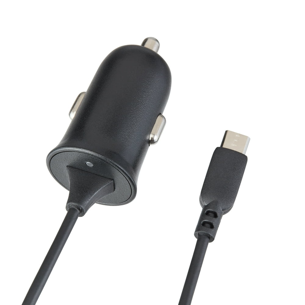 onn. MicroUSB Car Charger, 3 ft, Black