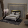 thumbnail image 4 of ULEW | Cama Queen Tapizada en Lino con Marco Metálico y Luz LED Integrada | Estructura de Madera Contrachapada y Espuma | Diseño Moderno y Confortable| Tamaño 163x217.5x129.5 cm, 4 of 7