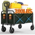thumbnail image 2 of Acekid Foldable Utility Wagon Cart - Collapsible All-Terrain Grocery Wagon with Drink Holders & Adjustable Handle, 380LBS Capacity, Portable for Shopping/Camping/Garden, Green, 2 of 6