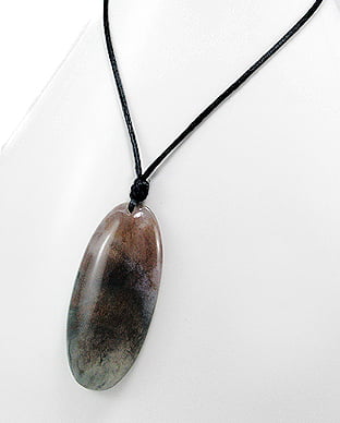 Item 344 Black Banded Agate Oval Pendant with Silver Alloy Setting and Necklace