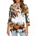 thumbnail image 4 of WTOBBY Women's 3/4 Sleeve Bat and Pumpkin Print Round Neck Casual T-Shirt Top Halloween Themed Fashion Tee for Autumn Holiday Celebration,White XL, 4 of 4