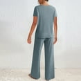 thumbnail image 5 of cfhntfmh Lounge Sets for Women Soft Ribbed Knit V Neck Short Sleeve Tunic Tops Loose Casual Straight Leg Pants Pajama Sets, 5 of 6