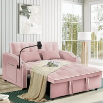 Muumblus Pull Out Sofa Bed, 3-in-1 Convertible Sleeper Sofa, Modern 2 Seater Sofa Couch with USB/Type C Port and Cup Holders, Velvet Loveseat Sleeper for Living Room, Apartment, Pink