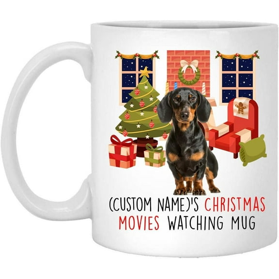 Lovesout Black Tan Dachshund Dog 2025 Christmas Movies Watching Mug Personalized Name Gifts 2026 New Year Eve Coffee Cup White 11 oz