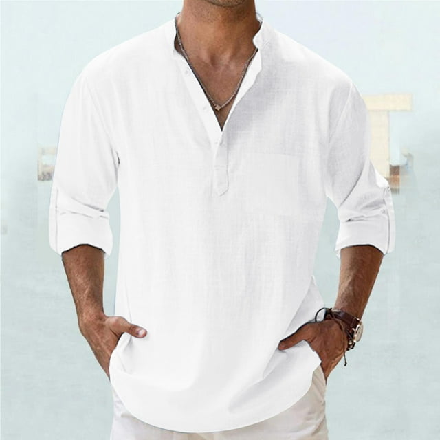 Lightweight Loose-Fit Long Sleeve Pullover Shirt for Men for Spring and Summer Stylish Solid Design with Convenient Pocket Feature