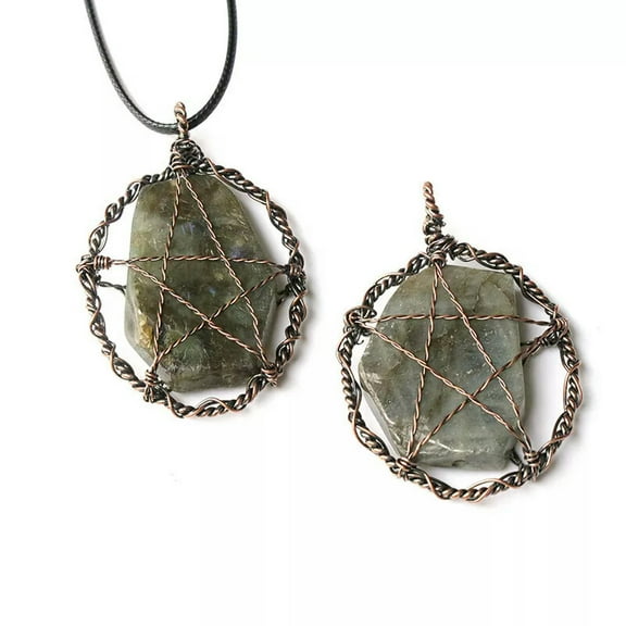HOOUN 5pcs Labradorite Stone Irregular Healing Life Tree Wire Wrapped Pendant Charkra