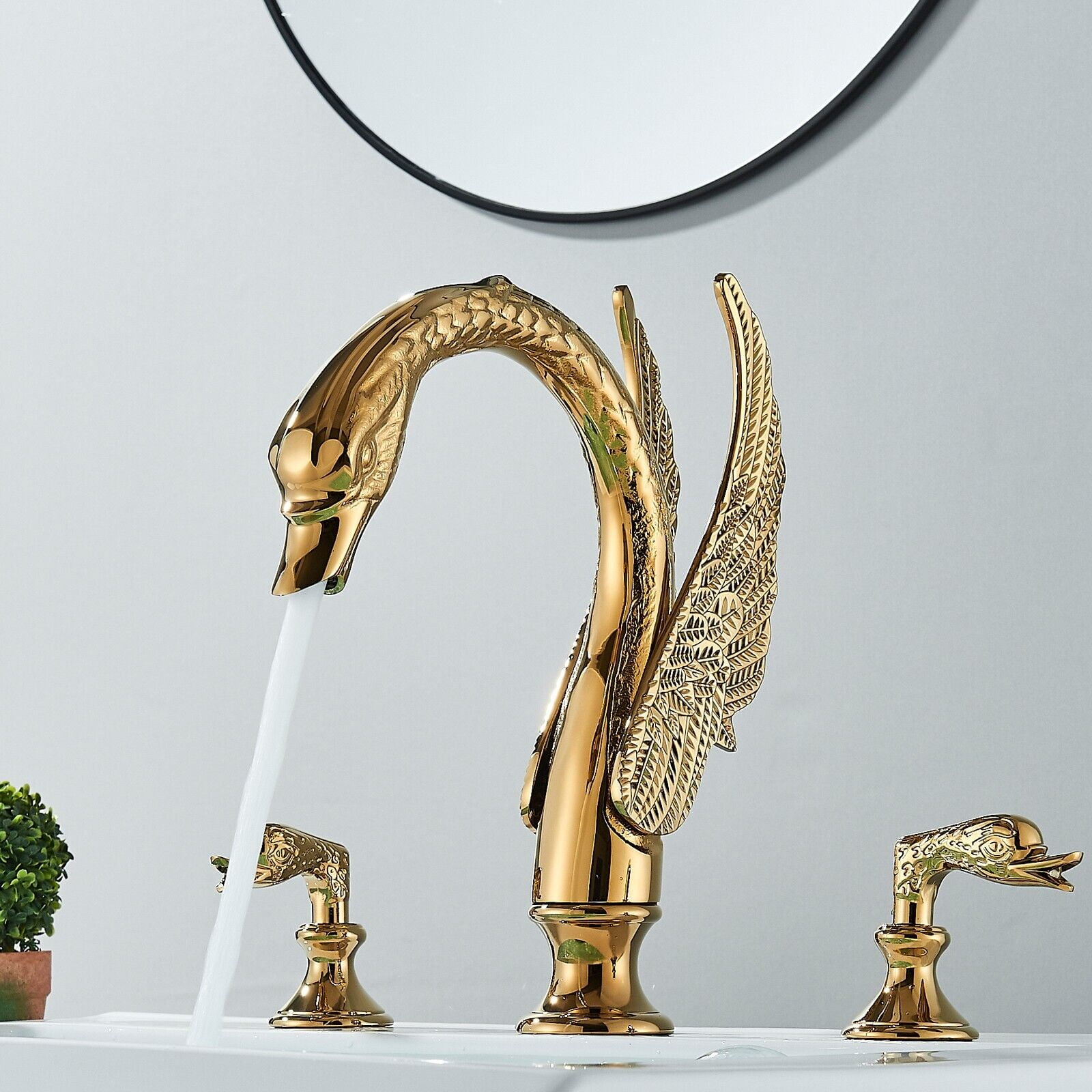 Zovajonia Double Crystal Knobs Basin Faucet Widespread 3 Holes Sink Mixer Tap Gold Finish