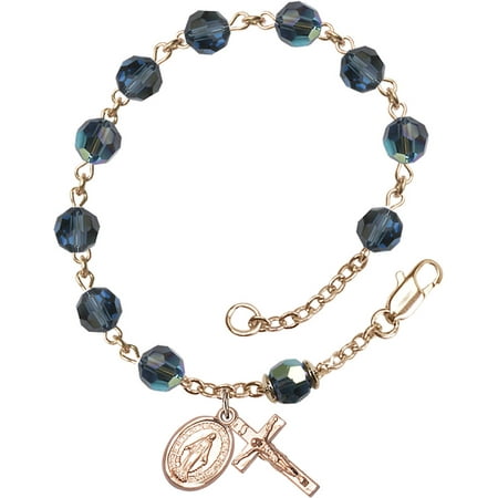 Swarovski Blue Bracelets - All 14 KT Gold Filled Catholic Rosary Bracelet with 6mm Metalic Blue Swarovski and Austrian Tin Cut Aurora Borealis Beads