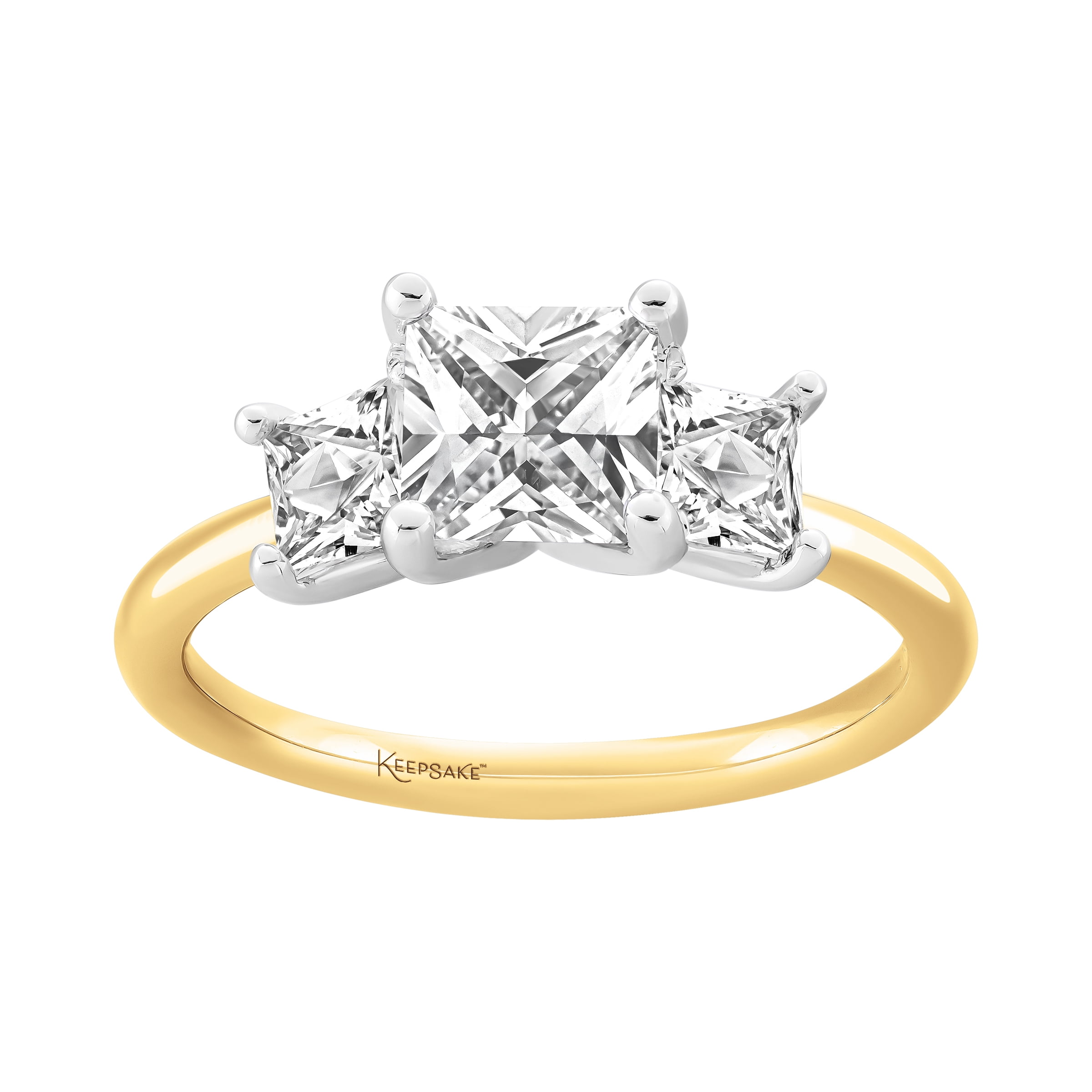 Keepsake 14K Yellow Gold Plated Sterling Silver Created White Sapphire 3-Stone Women's Engagement Ring