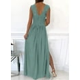 thumbnail image 6 of Womens 2023 Formal Dresses Wrap V-Neck Ruched Sexy Bridesmaid Wedding Guest Maxi Dresses, 6 of 9