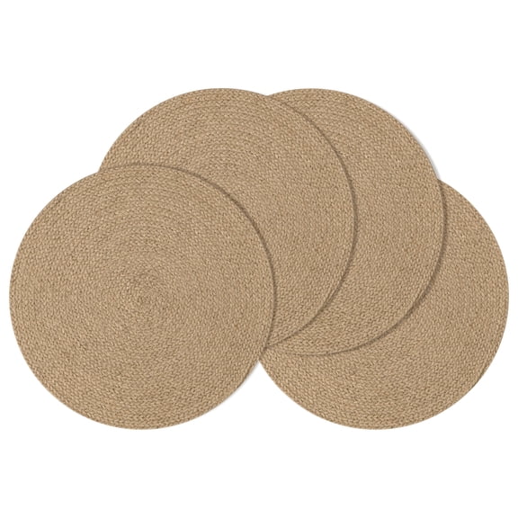 LOKHOM Jute Braided Placemats Set of 4, 15" Round Rustic Woven Placemat for Dining Table Decor