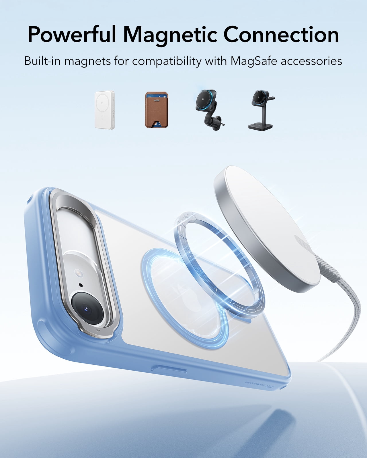 ESR Magnetic Case Compatible with iPhone 17e/16e with Built-in Stash Stand, Military-Grade Drop Protection, MagSafe Compatible & Scratch-Resistant Back Cove, Blue