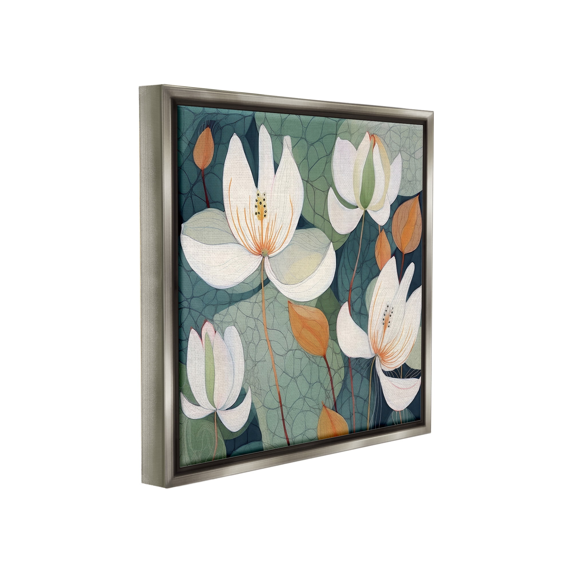 Stupell Industries Modern Iris Pattern Botanical & Floral Painting Gray Floater Framed Canvas Art Print Wall Art, 18 x 18
