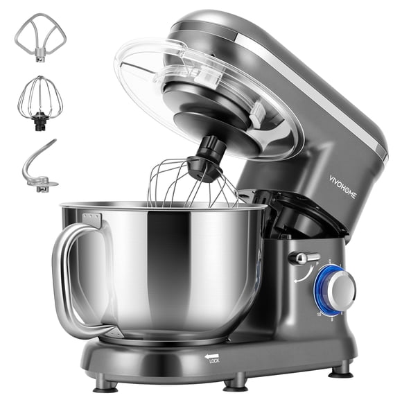 Batidora de pie VIVOHOME 660W 6L con batidora, gancho para amasar, gris