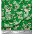 thumbnail image 1 of Soimoi Green Cotton Jersey Fabric Bunny Rabbit & Flamingo Bird Decor Fabric Printed Yard 64 Inch Wide, 1 of 3