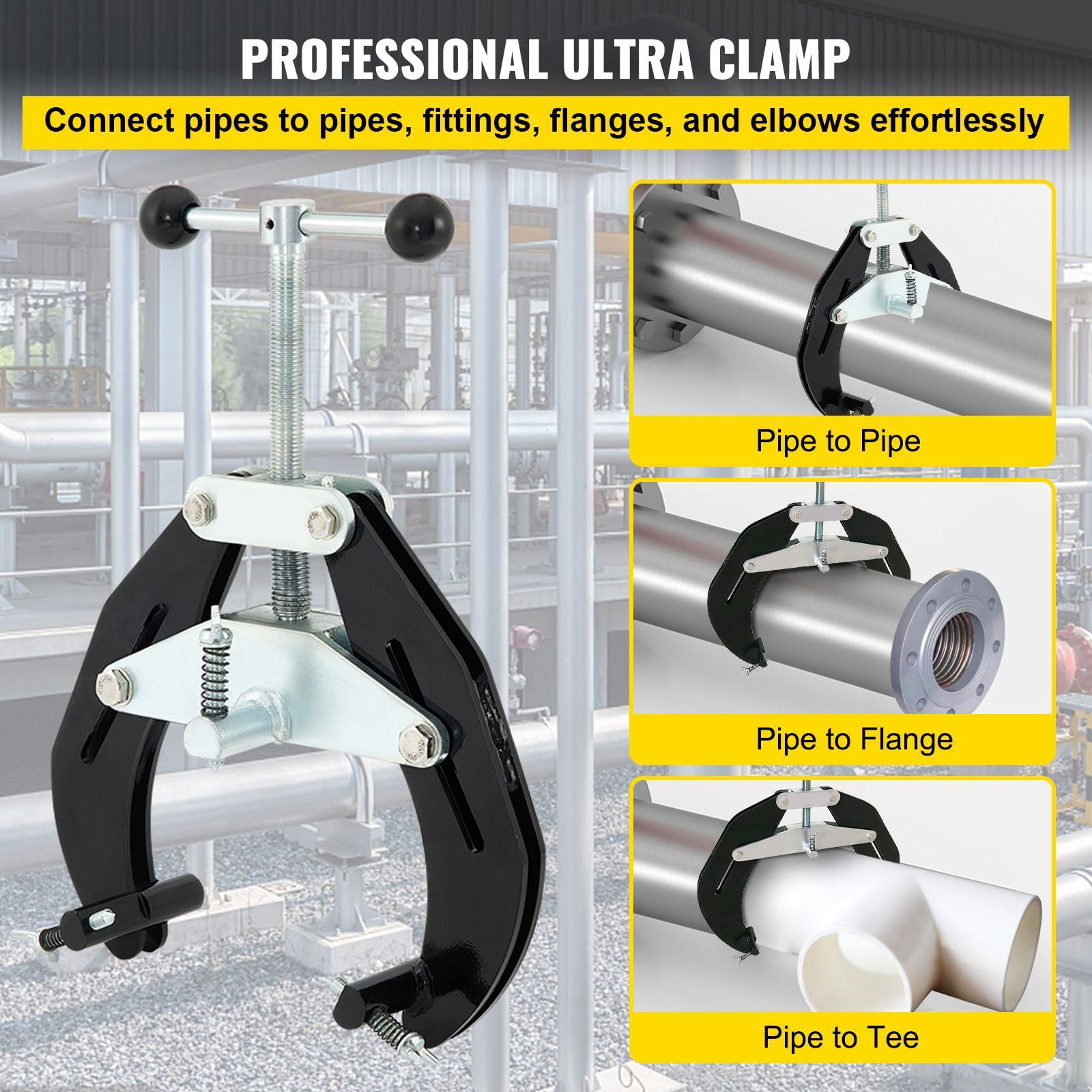 Pipe Clamp, 2 to 6 Inch Heavy-Duty Ultra Clamp with Rapid-Tightening Screws, Steel Pipe Alignment Tool – Lightweight & Durable, Black