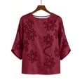 thumbnail image 6 of Womens Tank Tops 100% Cotton Fashion Casual Embroidery Round Neck 3/4 Sleeve Spring Blouse Tops, 6 of 7