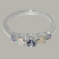 thumbnail image 6 of LBG British Made 10k White Gold Womens Ring Natural Tanzanite & Opal band Ring - 33 size options - Size 7.5, 6 of 7