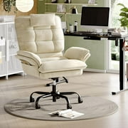 Bestier Big and Tall Executive Office Chair with Flip-Up Arms for Adults, Adjustable Height, Reclining Office Chair with Headrest & Side Pockets in Beige
