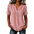 thumbnail image 2 of Endives Women's Short Sleeve T-shirt Striped T Shirts Plus Size V Neck Shirt for Women Summer Loose Fit Tops with Button Tshirt Shirts for Women Hot Sale, 2 of 4