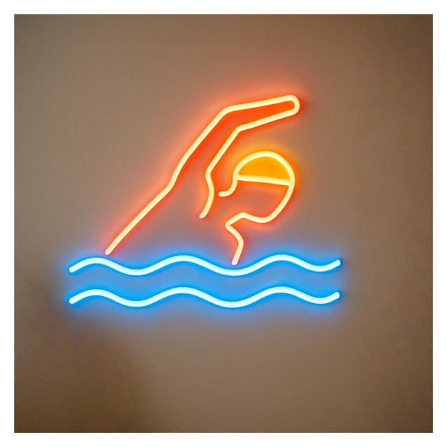 Letrero Luminoso De Neón Para Natación, Brillo Ajustable, Ideal Para Escuelas De Natación, Clubes, Gimnasios, Spas Y Complejos Deportivos 40cm