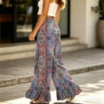 thumbnail image 5 of Boho Print Palazzo Pants for Women, High Waist Drawstring Wide Leg Trousers - Summer Flowy Ruffle Hem Lounge Bottoms Multicolor XXL, 5 of 7
