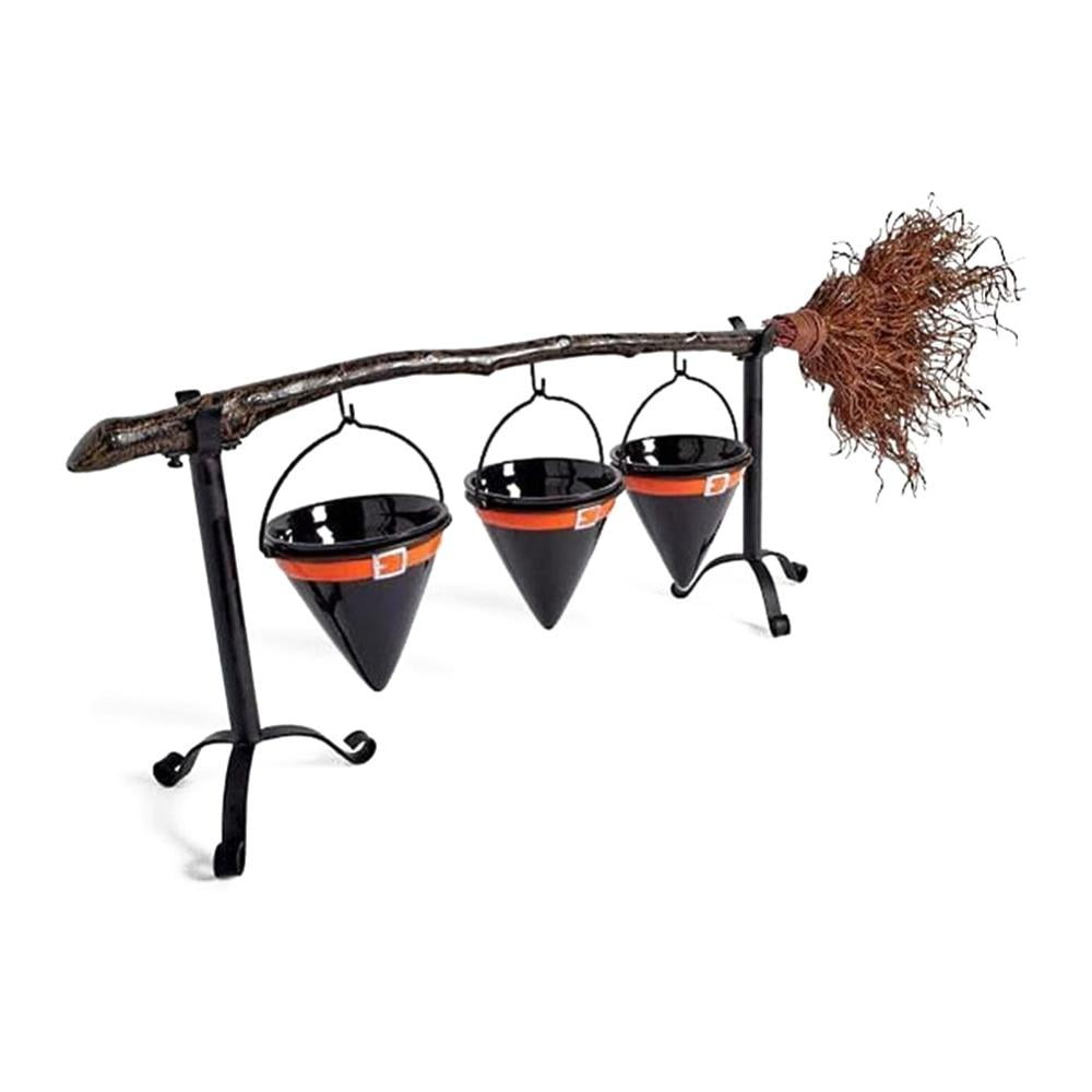 Broomstick Snack Bowl Stand with Removable Basket Organizer, Halloween