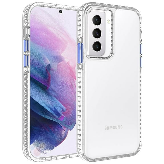 for Samsung Galaxy S21 Ultra (6.8") Crystal Clear Rugged Shockproof Hybrid PC TPU Colorful Buttons Protection Back Cover ,Xpm Phone Case [Clear Blue]