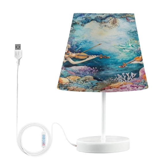 WOBOGO The Mermaid Plays Music Table Lamps Bedroom 3-Speed Dimmable Farm Style with Fabric Shade for Reading and Home Office