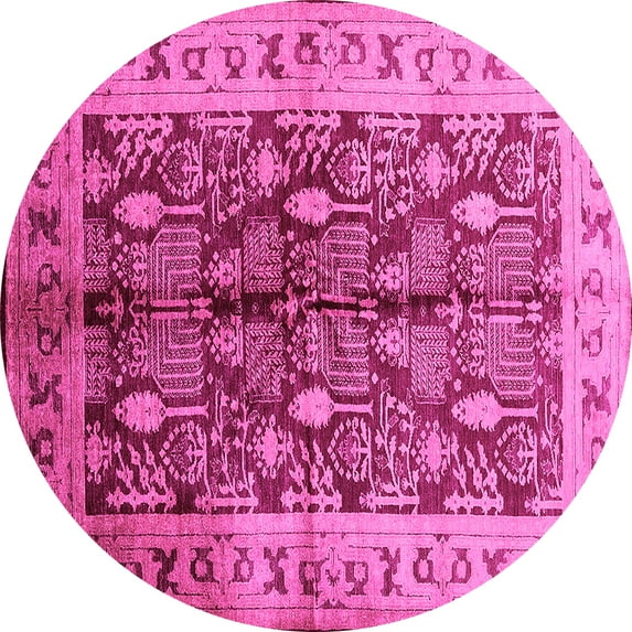 Ahgly Company Indoor Round Oriental Pink Industrial Area Rugs, 7' Round