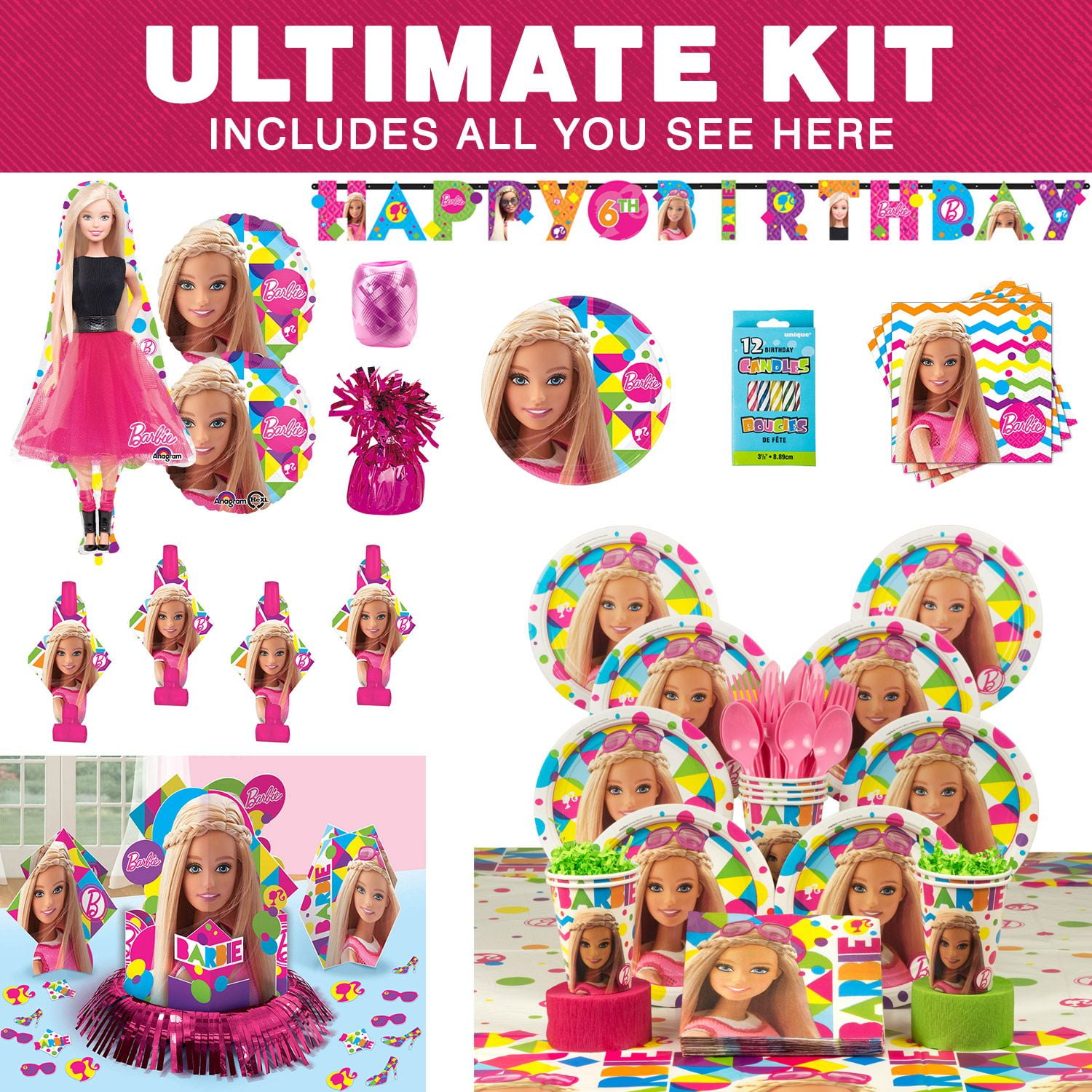 Barbie Sparkle Birthday Party Ultimate Tableware Kit - Party Supplies