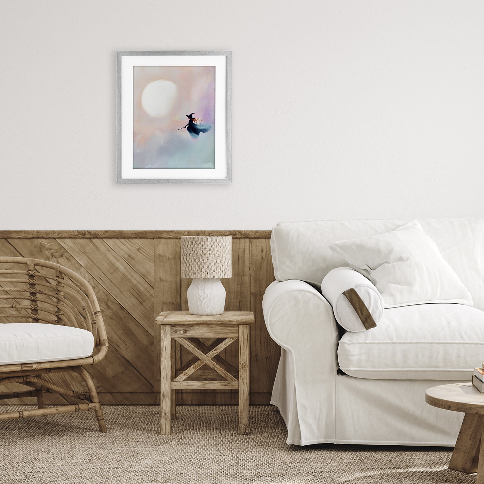 Stupell Industries Witch Flying at Sunset Gray Framed Print Under Glass, design by The Prints Vibe