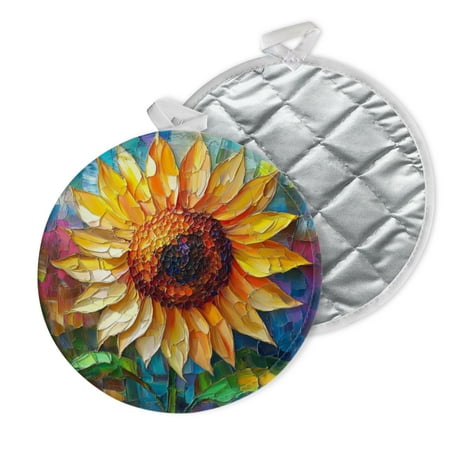 

2 PCS Pot Holders for Kitchen Potholders Sets with Hook for Oven Cooking Baking Sunny Multicolored Plank Sunflower