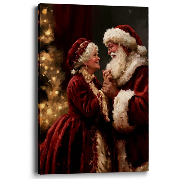 Rovven Vintage Romantic Santa Mrs Claus Canvas Wall Art for Living Room Wall Decor Framed Ready to Hang 12x8 inch