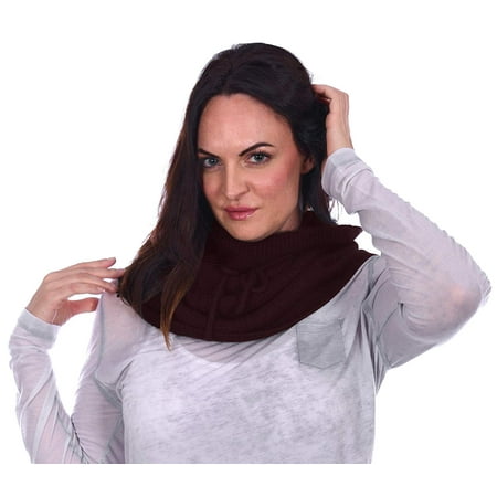 Cable Womens Tie SY America Womens Cable Knit Poly-Wool Blend Infinity Scarf Lace Through Tie Black & Maroon ()