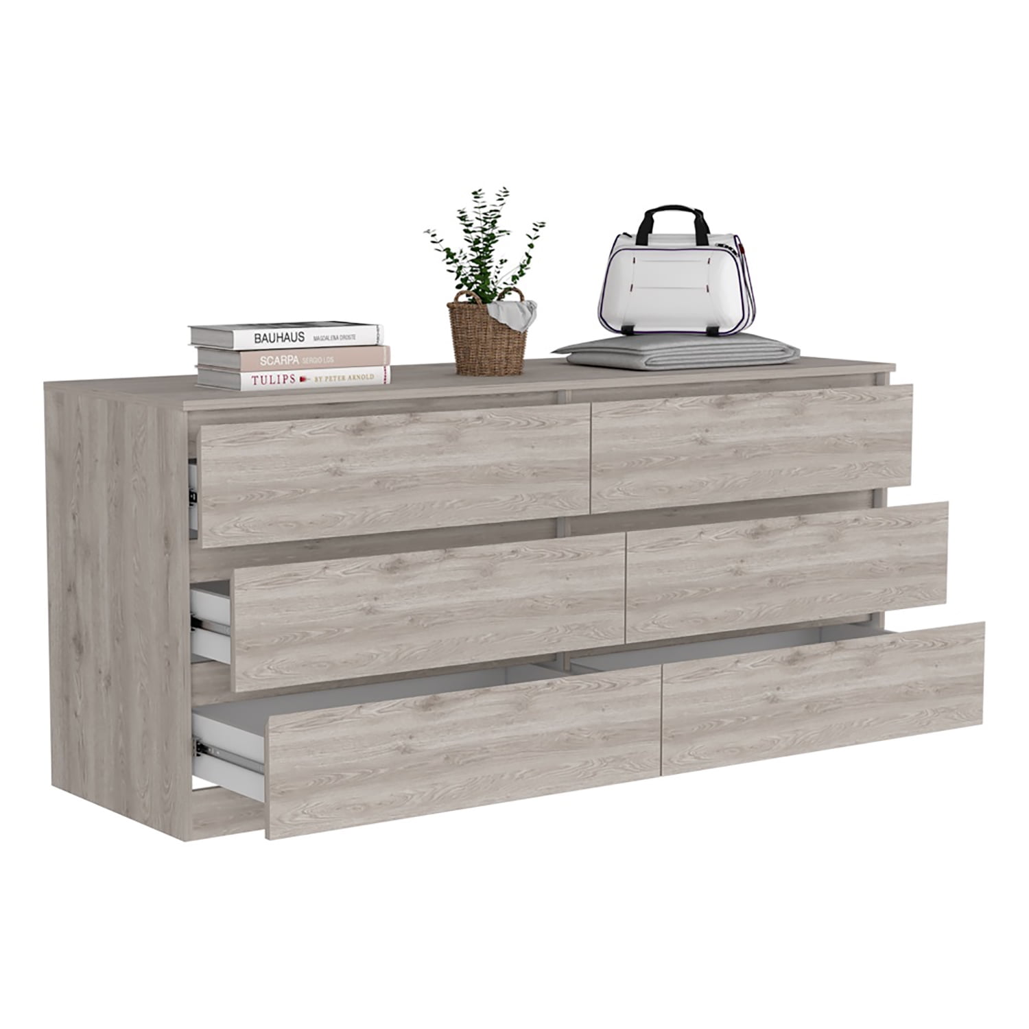 Kadyn 6 Drawer Double Nursery Dresser, Chest of Drawers with Metal Handles, Storage Cabinet for Bedrrom, Light Gray Kadyn 6 Drawer Double Nursery Dresser, Chest of Drawers with Metal Handles, Storage Cabinet for Bedrrom, Light Gray