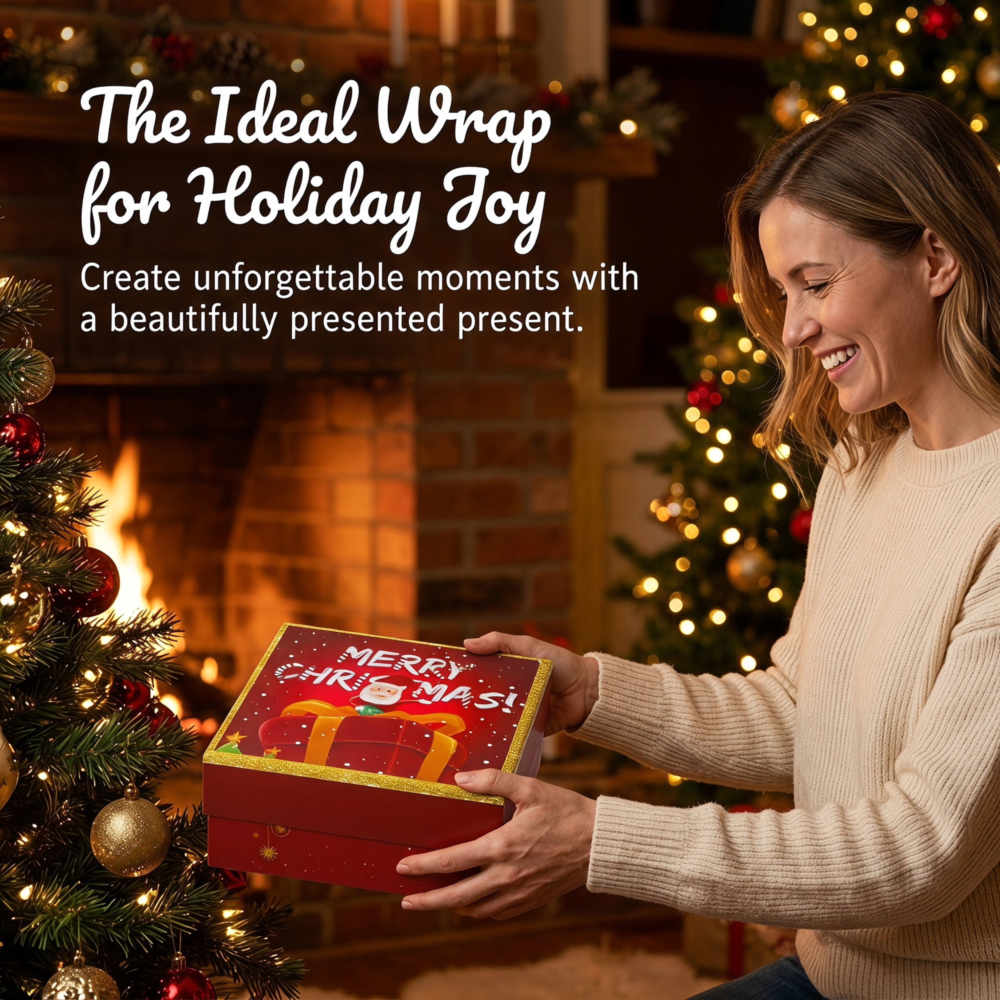 Unique Bargains Elegant Gift Box with Lid Featuring Christmas Pattern Red 6.6"x6.6"x3.1"