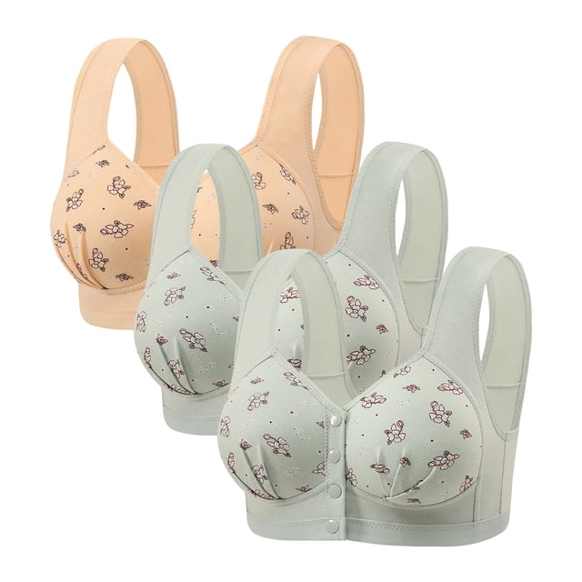 Posijego Women's Front Closure Bra 3 Pack Push up Wireless Bra Full Coverage Support Breathable Everyday Bras