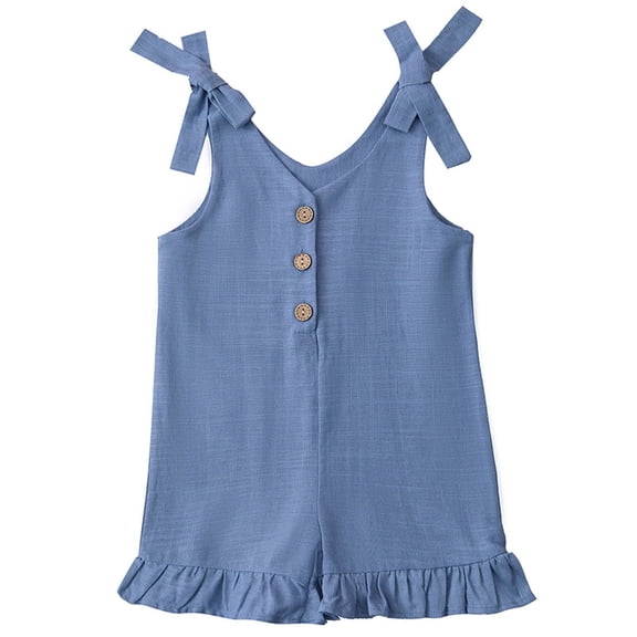 Cute Jumpsuits Shorts for Toddlers Girls 1-6 Years Sleeveless Adjustable Suspender Rompers Kids Solid Button V Neck Ruffle Wide Leg Short