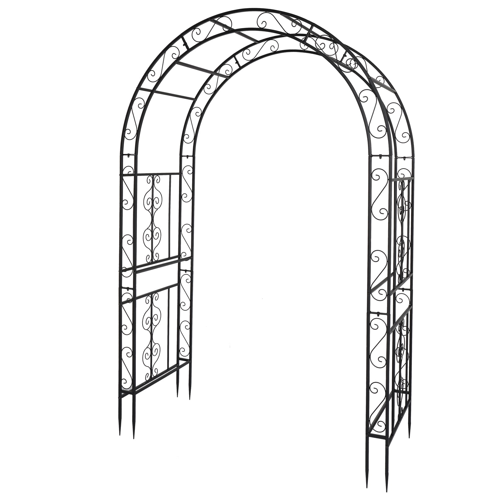 Garden Arch Trellis Double Layer Iron Metal Flower Plant Support for Climbing Roses Vines Cucumbers Outdoor Decor Rustic Wedding Arch Entryway Arbor 83H x 59L x 22W Inches Ground Stakes Included