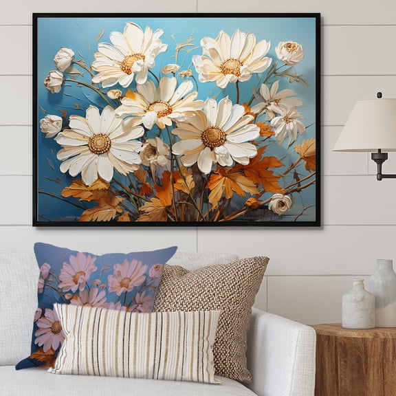 Designart "Serene Bouquet Of White Daisy Efflorescence II" Daisies Floater Framed Wall Decor