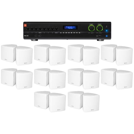 JBL 2-Channel Amplifier+(20) 3.5 White Cube Speakers for Restaurant/Bar/Cafe