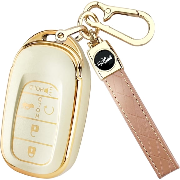 Key Fob Cover Compatible with Honda Accord Civic HR-V CR-V Pilot Passport Ridgeline Odyssey CR-Z Fit 2021-2026 5 Button Keychain Case Holder Protector,Gold,Medium